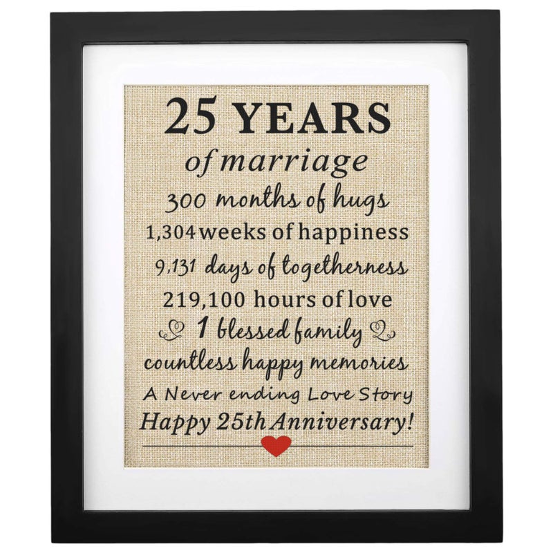 Corfara Framed 25th Wedding Anniversary Burlap Gift, 11" W x 13" H, Happy 25th Anniversary Decorations for Parents - Image 1